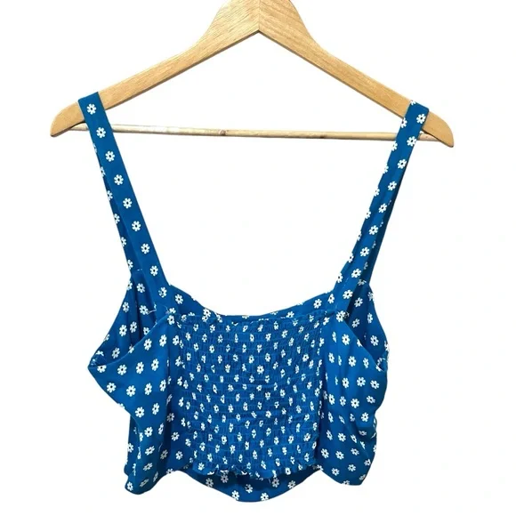 Reformation River Floral Two Piece Crop Top Pant Set Blue White Size 12